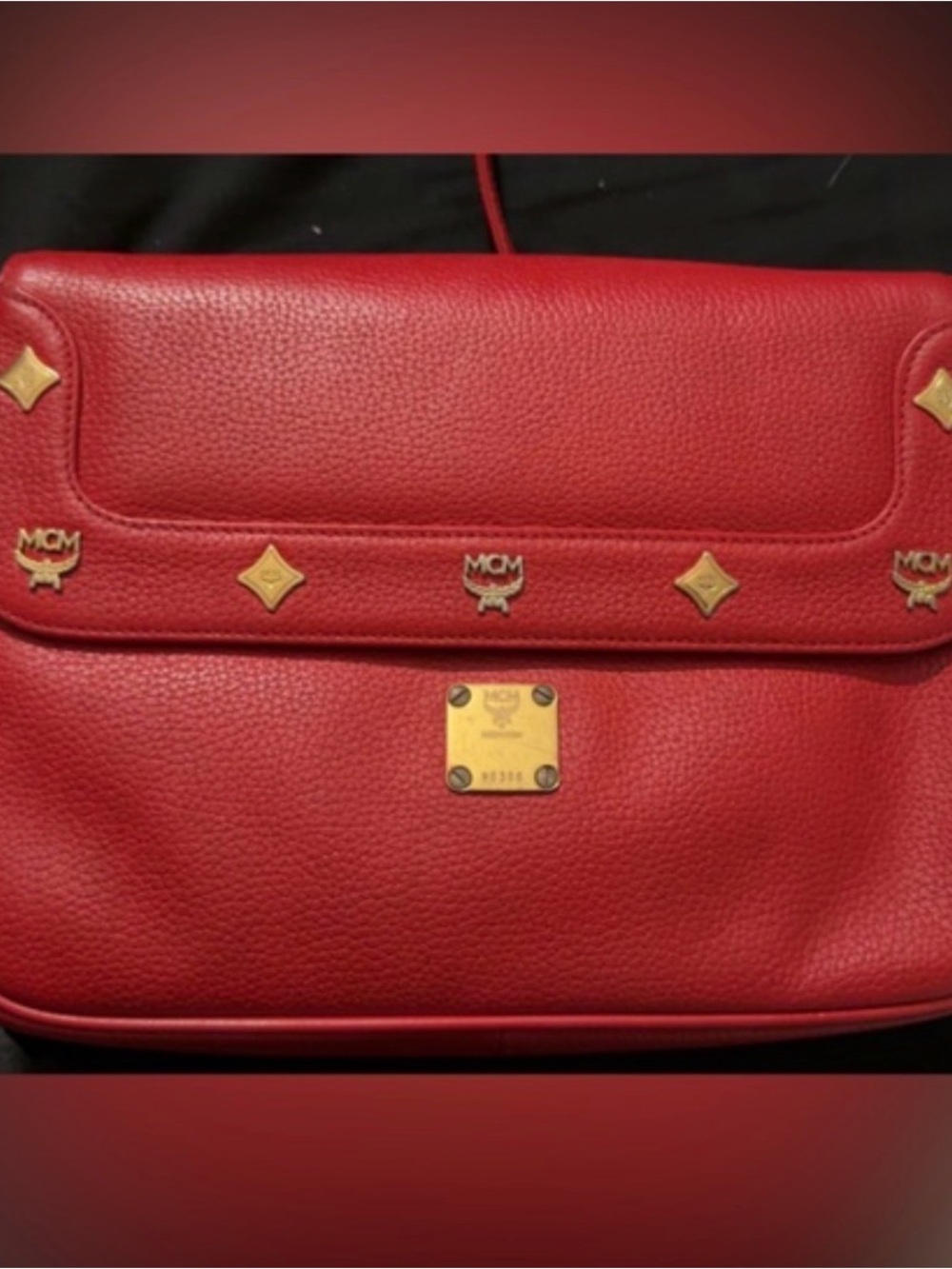 MCM Red Leather Shoulder Bag with Gold Hardware